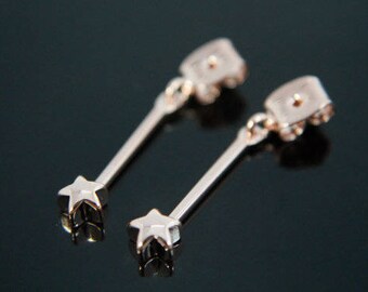 Dangle star earring back, S86-P7, 2 pcs, 27x5mm, 1mm thick, Rose gold plated brass,  Earring back with charm, Geometric earrings making