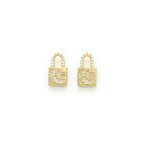 Ciondolo luna e lucchetto stellare, Q11-P5, 1 pezzo, 14x8mm incluso foro da 2,5 mm, ottone placcato oro 16K, nickel free, CZ, mini ciondolo lucchetto