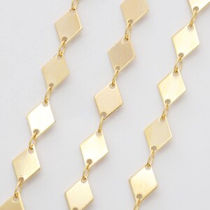 Handmade chain, Nickel free, CJ21-09, 1m, 9x6mm, 16K gold plated brass, Rhombus connector chain, ABS-1207