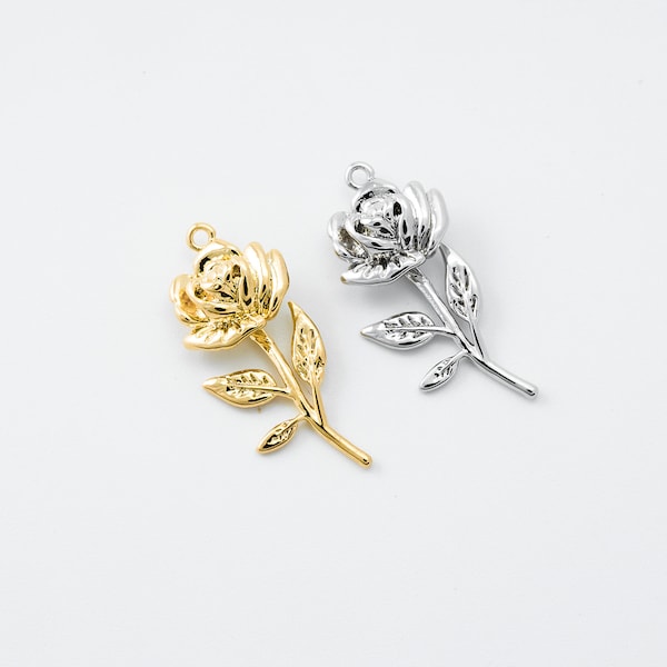 Rose charm, Brass, Nickel free, Wedding jewelry, Wedding accessories, Flower pendant, Dainty flower charm, 1 piece, [P3-VC1]