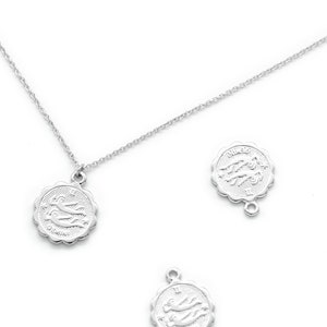 Zawieszka w kształcie monety zodiakalnej, Bliźnięta, bez niklu, 12 mm, mosiądz rodowany, zawieszka konstelacji, zawieszka znaku zodiaku, 2 szt., [K9-R3]
