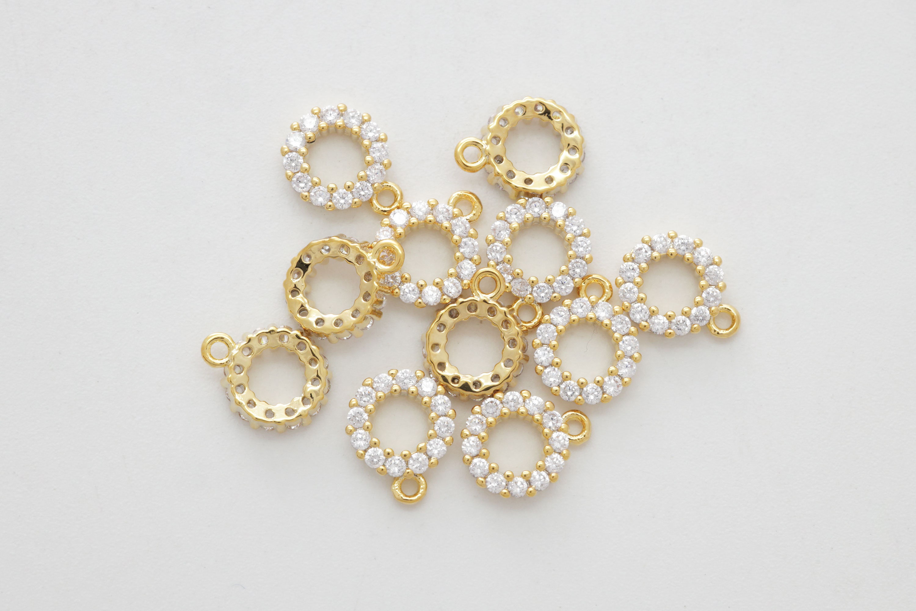 チャーム mimi3 Mini Circle Cubic Charm, Q3-P1, 2 Pcs, 7mm, 16K Gold Plated