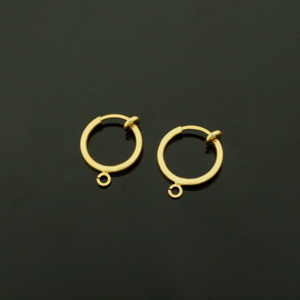 Clip on earring hoop w/ open link, E6-G2, Nickel free, 10 pcs, For Non-Pierced Ears, 13mm, 16K gold plated brass, Earring component