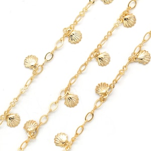 Ocean Themed Seashell Chain, CJ43-05, Nickel free, 1 meter, 16K Gold Plated Brass, Unique Chain, Boho Chic Chain, Necklace chain, GBS-5043