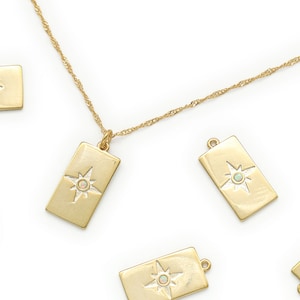 Star opal rectangle charm, N37-G6, 1 piece, 17.5x9mm including 0.7mm loop, 16k gold plated brass, Opal, Nickel free, Dainty pedant