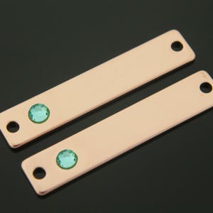 March Birth Stone Stamping Blank Bar, K4BZ-P, 2 pcs, 37x7mm, Aquamarine, Rose gold plated brass, Personalized Bar, Birth Stone Jewelry