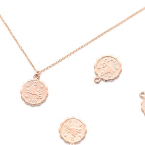 Zodiac Coin Charm, Leo, K9-P5, 2 pcs, 12mm, Rose Gold Plated Brass, Constellation Pendant, Birth Sign Charm