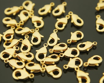 Lobster clasp (901), 9x5mm, 901, 16K shiny gold plated brass, Nickel free, Jewelry component, Not easily tarnish, 50 pcs, [J4-G1]