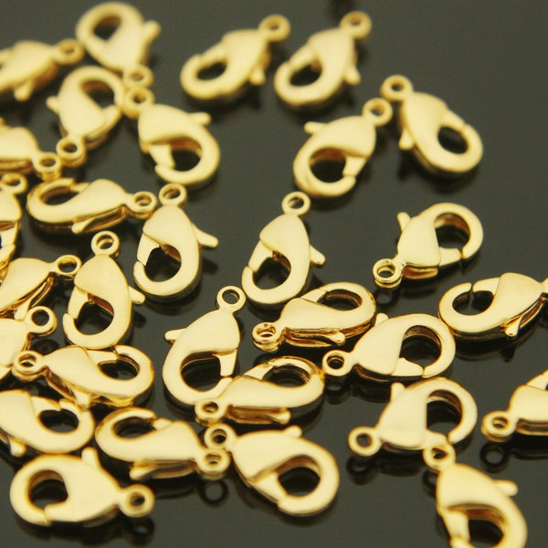 Lobster clasp (901), 9x5mm, 901, 16K shiny gold plated brass, Nickel free, Jewelry component, Not easily tarnish, 50 pcs, [J4-G1]