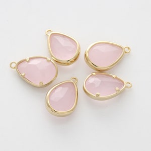 Framed glass charm, M2-G3, 2 pcs, 17x10x5.5mm, Shiny gold plated brass, Cutting glass, Framed glass pendant, Rose