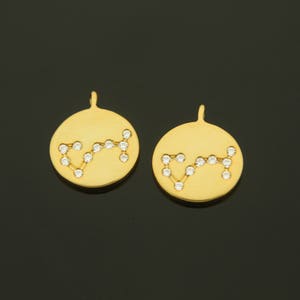 Zodiac Coin Pendant, Coin w/ a link, Scorpio, A26-G8, 2 pcs, Nickel free, 10mm, 16K gold plated brass, CZ, Constellation, Birth sign charm