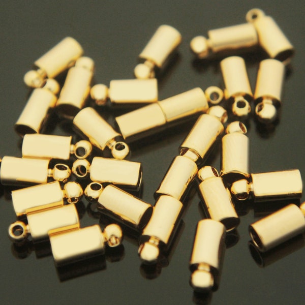 End cap, 3.5x8mm, Inner 2.5mm, 16K gold plated brass, Nickel free, Cord clasp, Crimp, Clasp, Cord cap, Optional quantity, [J7-G5]