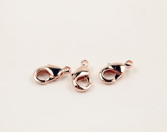 Lobster clasp (901), 9x5mm, Rose gold plated brass, Not easily tarnish, GY02-03, 50 pcs, [J4-P1]