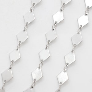 Handmade chain, Nickel free, CJ21-09R, 1m, 9x6mm, Rhodium plated brass, Rhombus connector chain