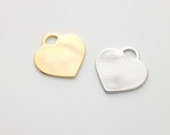 Heart pendant, Brass, Nickel free, 23x23mm, 1mm thick, Stamping blanks, Stamping on heart pendant, Jewelry making supplies, 2 pcs, [B24-VC1]