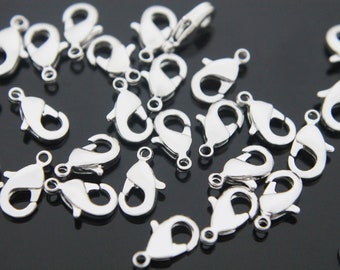 Lobster clasp (901), 9x5mm, Rhodium plated brass, Nickel free, Not easily tarnish, GY02-02, 50 pcs, [J4-R1]