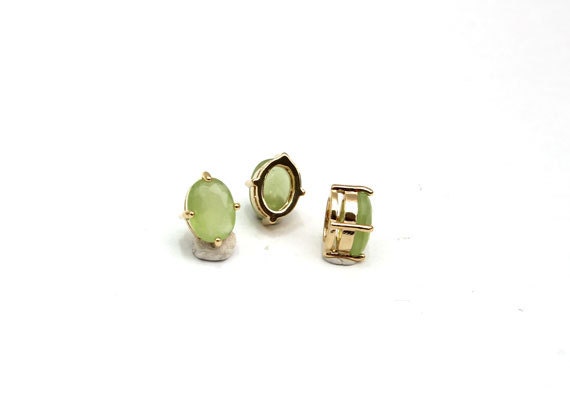 Framed glass charms, N9-R3, 2 pcs, 7x9.5mm, Green, Oval, Cutting glass, Gold plated brass, Jewelry component, FS07-03