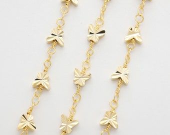 Butterfly chain, CJ13-01, 1m, Handmade chain, Butterfly 6x5mm, 3mm thick, 16K gold plated brass, Anklet / Bracelet / Necklace making