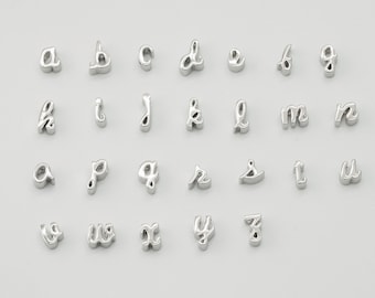MARKDOWN, Alphabet A-Z full set, Nickel free, A2Z-R5, 26 pcs, Hole size 1.7x1.6mm, Cursive letter, Rhodium plated brass