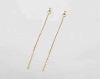 Cierre trasero con cadena y varilla, S59-P2, 2 piezas, latón chapado en oro de 16 quilates, sin níquel, cadena con cierre de mariposa, cierre geométrico para pendientes, estilo bohemio