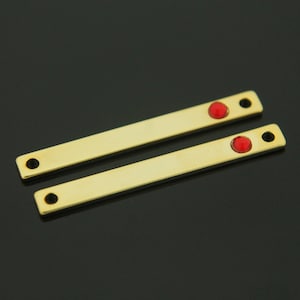 2 pcs, July Birth Stone Stamping Blanks 32x3.5mm, Nickel Free, K6RU-G, Ruby, 16K gold plated brass, Personalized Bar, Birth Stone Jewelry ni