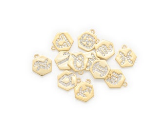 Hexagonal Cubic Zodiac Set, K6-G13, 1 Set (12 Pcs), 14x12mm