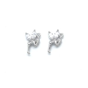 LAST STOCK, CZ Fairy Charm, T7-R10, 2pcs, Nickel free, 15x10mm, Original rhodium plated brass, Cubic zirconia, Tinkerbell charm