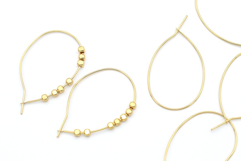 47x25mm Geometric drop earring hoop T22-P2 Openable wire hoop 2 pcs Nickel free 16K shiny gold plated brass Wire 0.9mm thick