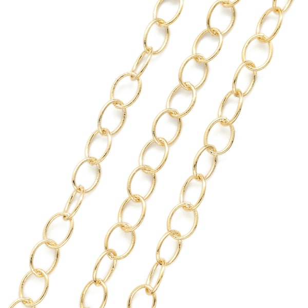 Oval cable chain, CJ47-09, 1m, 7x5mm, 16K gold plated copper, Nickel free, Good for necklace, anklet and bracelet, Cable chain