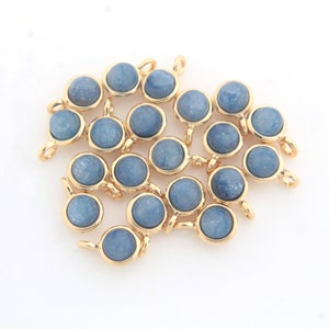 Round Gemstone Charm, Blue Aventurine, N36-R12, 2 pieces, 4mm, 1 open link, 16K gold plated brass, Little charm, Tiny charm, Round charm