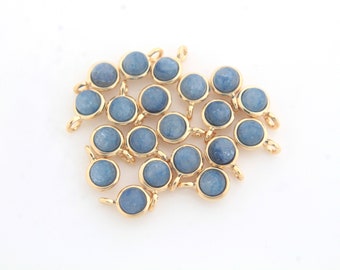 Round Gemstone Charm, Blue Aventurine, N36-R12, 2 pieces, 4mm, 1 open link, 16K gold plated brass, Little charm, Tiny charm, Round charm