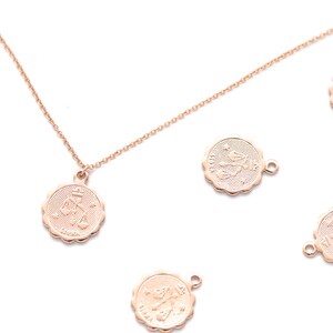 Zodiac Coin Charm, Libra, K9-P7, 2 pcs, 12mm, Rose Gold Plated Brass, Constellation Pendant, Birth Sign Charm