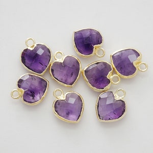 Heart gemstone charm (Amethyst), Gold plated 925 silver & copper, Gemstone, Nickel free, Jewelry making supplies, 1 piece, [N48-R6]