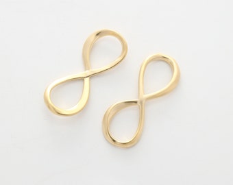 Infinity pendant, N18-P4, 2 pcs, 30x12mm, 2mm thick, Matte gold plated brass
