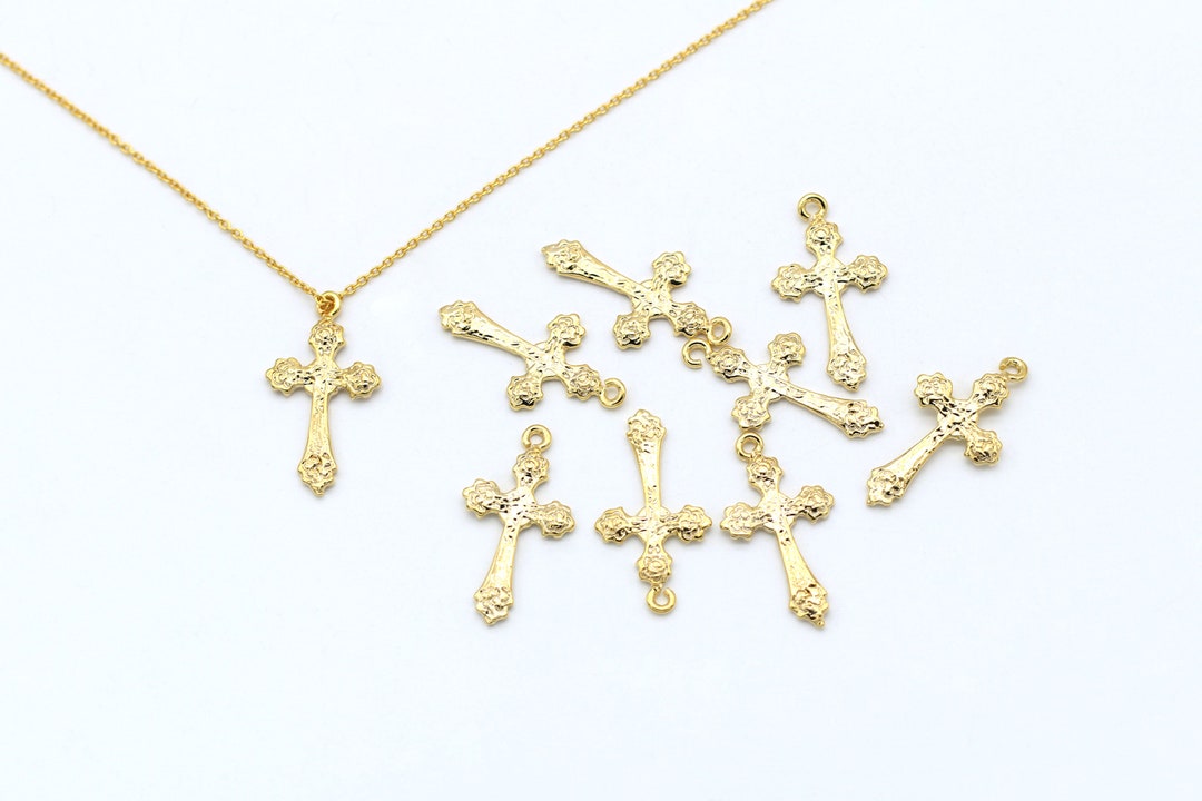 Flower-end Cross Charm, T70-R6, 2 Pieces, Open Link, Nickel