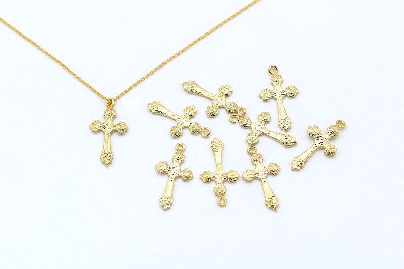Flower-end Cross Charm, T70-R6, 2 Pieces, Open Link, Nickel Free ...