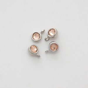 2 pieces, Birth Stone Charm, Nickel free, K7LP-R, 4x3mm, Rhodium plated brass, Light peach, CZ, Little cubic charm, Open link