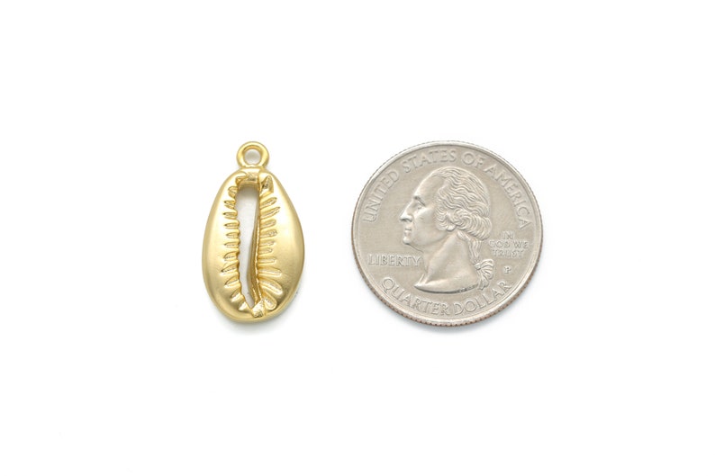 Matte gold plated brass N3-R3 Ocean Themed Cowrie Shell Pendant 2 pcs Inner 2mm link Sea Shell Charm 20x13mm Sea Inspired Pendant