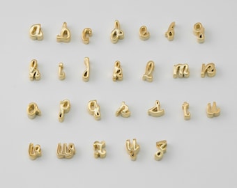 Markdown, Alphabet A-Z full set, Nickel free, A2Z-G5, 26 pcs, Hole size 1.7x1.6mm, Cursive letter, 16K gold plated brass
