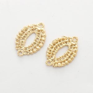 Oval textile connector, P2-R4, 2 pcs, 22.9x15.3mm, 1.2mm thick, Matte gold plated tin alloy, Lead-free, Decorative charm