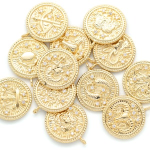Cubic Zodiac Pendant Set, Constellation Necklace Charm, Zodiac Medallion, Brass, Nickel Free, 1 set (12 pcs) [K4-G13]