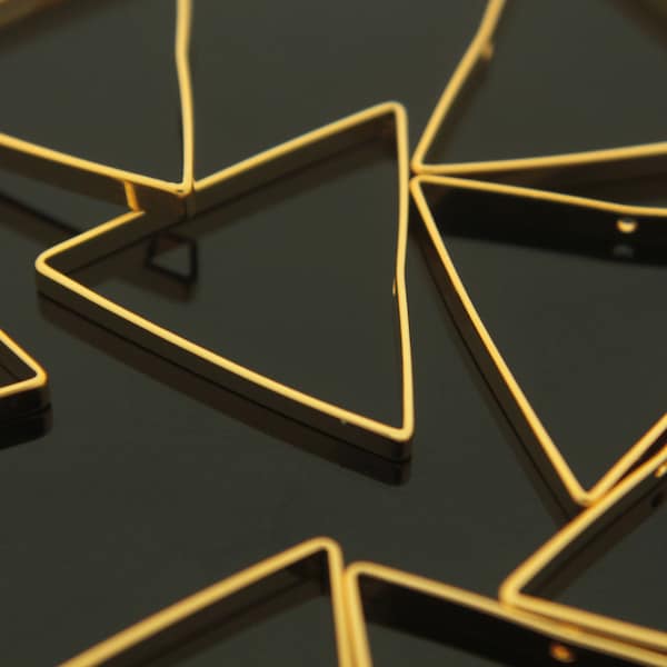 Trianlge charm, Nickel free, G20-G3, 10 pcs, 25x2.5mm, Triangle pendant, 16K Gold plated brass, Not easily tarnish, DK39-01
