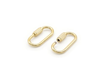 Plain oval screw clasp lock, Q13-G20, 2 pcs, 21x11mm, 16K gold plated brass, Nickel free, Unique clasp, Necklace making, Screw clasp