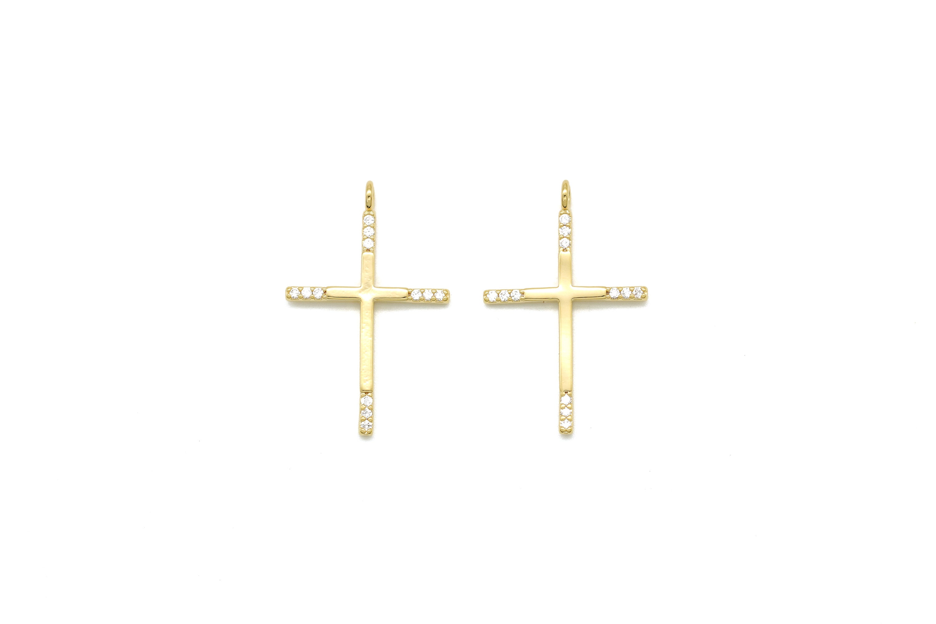 Cubic decorated cross pendant M8-G3 2 pcs 25x16mm 16K gold | Etsy