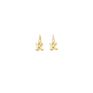 2 pcs, AK-G14, Minimal Cubic Capital Letter K, 16K Gold Plated Brass, Nickel Free, Approx. 7mm, 1.7mm thick, Alphabet Charm, Initial Pendant