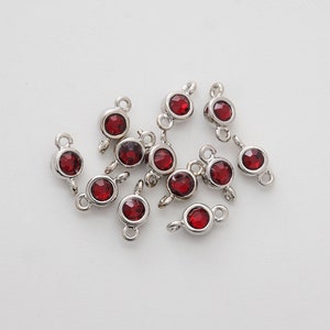 2 pieces, Birth Stone Charm Connector, Nickel free, K8GA-R, Original rhodium plated brass, Garnet, CZ, Little cubic charm,  Open links