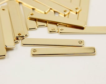 MARKDOWNS, Bar charm, Nickel free, A9-G1, 10 pcs, 1 hole, 30x5mm, 16K shiny gold plated brass, Not easily tarnish, Personalized stamping bar