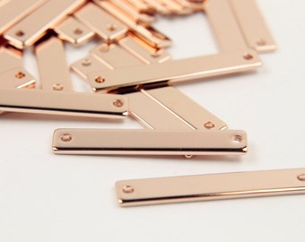 Bar charm, A11-P1, 10 pcs, 2 holes, 30x5mm, Rose gold plated brass, Personalized bar, Name plate, Stamping blanks, Bar connector