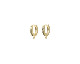 Peridot cubic one touch w/ open link, Q11-G6, 2 pcs, 12mm, 2mm thick, 16K gold plated brass, Nickel free, Lever back earrings, Huggie hoop