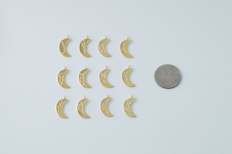 Constellation Nickel free Necklace supplies K8-VC1 Birth Sign Brass CZ Crescent moon zodiac charms 1 piece per sign,